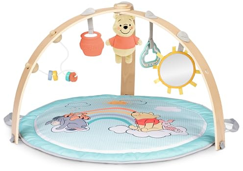 Disney Baby Winnie Puuh Hunny Hangout Activity Gym von Bright Starts, Spielbogen mit Bauchlage‑Kissen & wendbarer Spielmatte, 5 Spielzeuge inklusive, unisex, ab Geburt