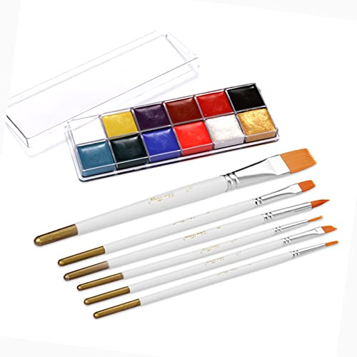 DGLDCSHUAI Kit de peinture grasse pigmentée pour le visage, 12 couleurs solides, avec 6 pinceaux, pinceaux sûrs pour le corps et le visage, peinture corporelle pour étudiants