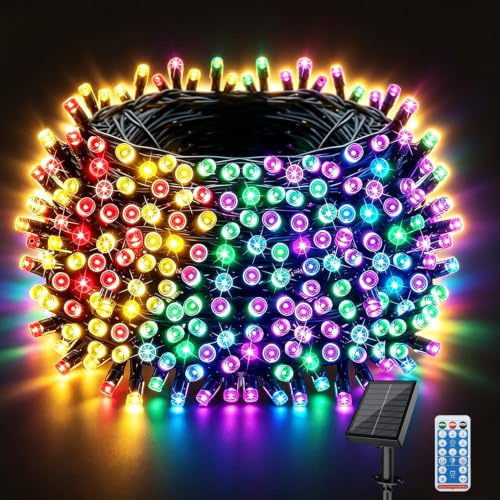 Electight Bunt Lichterkette Außen Solar mit 1200mAh Akku, 30M 300 Helle Led | Wetterfest Solarlichterkette mit Fernbedienung, 8 Modi Dimmbar Timer Speicherfunktion, für Outdoor Garten Balkon Party Deko