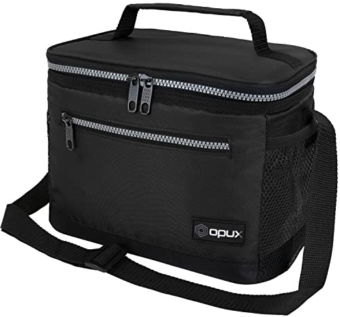 opux Insulated Lunch Box Men Women, Lunch Bag for Work School, Leakproof Soft Cooler Tote Adult, Large Lunch Pail Kids Boys Girls, Picnic Beach Food Bag with Shoulder Strap, Black