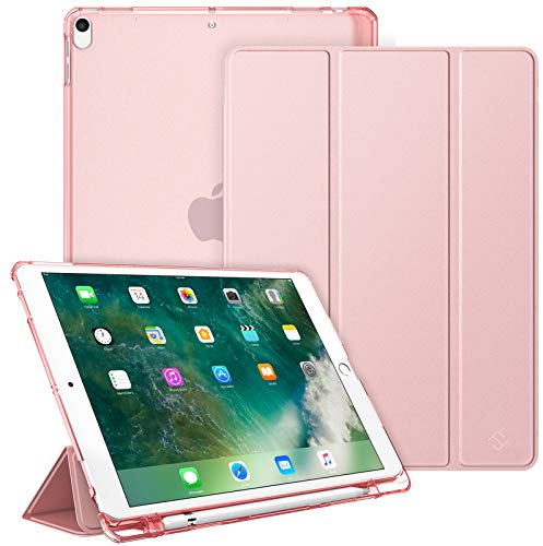 FINTIE Coque pour iPad Air 3 2019 / iPad Pro 10.5 2017 Étui Transparent avec Porte-Stylo Housse de Protection avec Fonction Sommeil/Réveil Automatique, Or Rose