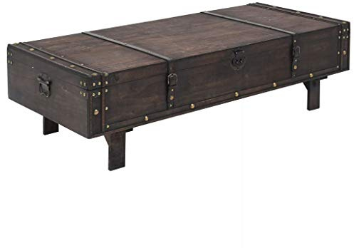 Festnight Retro Couchtisch Massivholz | Vintage Beistelltisch mit Inneren Stauraum | Kaffeetisch Wohnzimmertisch 120 x 55 x 35 cm