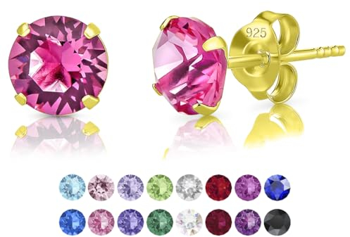 DTPsilver - Boucles d'oreilles/Clous en Argent Fin 925 Plaqué Or Jaune et Cristaux de Swarovski® Elements Ronds - Diamètre: 6 mm - Couleur: Rosé
