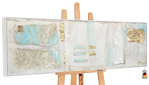 YS-Art Abstrakt Acryl Gemälde auf Leinwand mit Rahmen Stabilität handgemalt Wandbilder Wohnzimmer modern Wohndekor horizontal Bilder Büro echte Kunst 150x50 cm