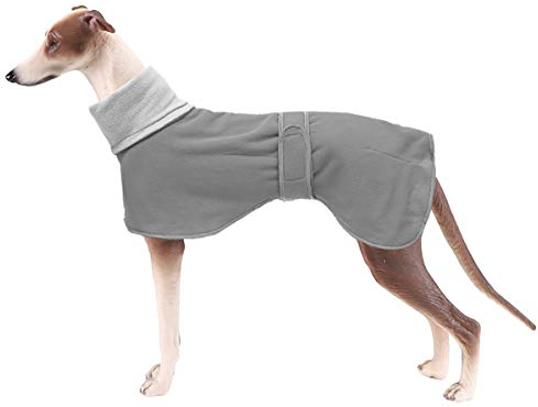 Morezi Winter Hundemantel mit reflektierender Leiste, weiches Polyester-Fleece, verstellbares Band, für Windhunde, Lurcher und Rennhunde-Grau-XL