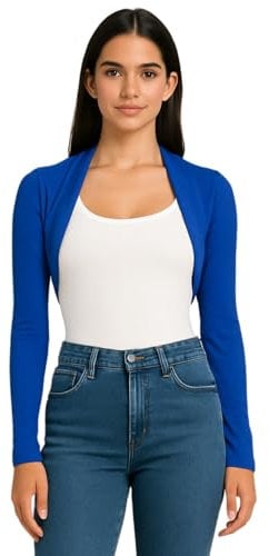 STAR FASHION Womens Long Sleeve Bolero Shrug Ladies Mini Blouse Open Front Cropped Top Lightweight Summer Cardigans Jacket Royal Blue 16-18