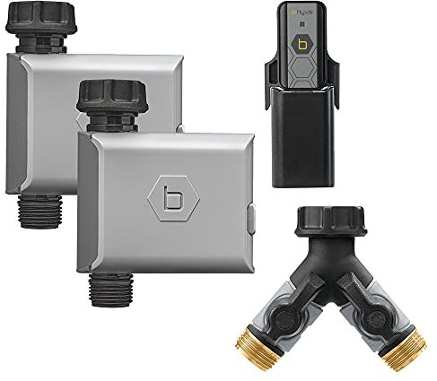 Orbit B-hyve 21002 - Timer intelligente per irrigazione tubo, con hub Wi-Fi e splitter per tubo, confezione da 2