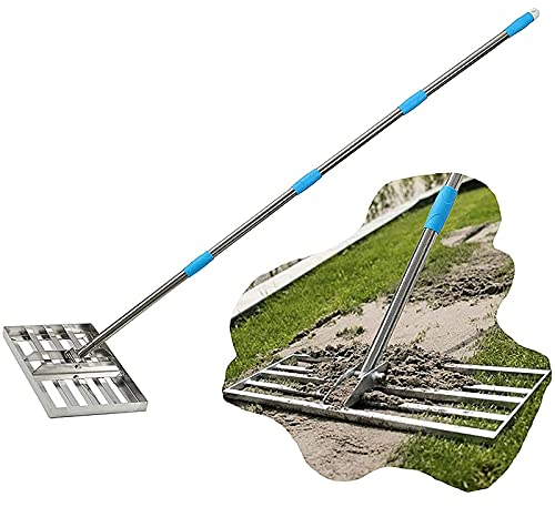 FZYE Rasen-Nivellier-Rechen, Stahl-Nivellierwerkzeug Längenverstellbare Sandkies-Rasen-Planiermaschine, Nivellierung von Erde Schmutz oder Sand-Boden-Oberfläche für Yard Garden Ground u