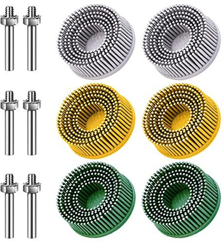 KONIGEEHRE 6 Stück 5,1 cm Borstenscheibe Körnung 50# 80# 120# mit 6,3 mm Schaft Aufsatz Schleifbeschichtung Entfernen Scheibe für Metall (15,1 cm)