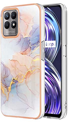 SEAHAI Coque pour Realme 8i, Ultra Mince Élégant en Silicone Souple Motifs Colorés Coque Brillante Antichoc, TPU Gel Etui Résistant pour Realme 8i - Blanc marbré