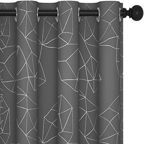 Deconovo Gardinen Verdunkelung für Schlafzimmer Dicke Thermovorhang Kälteschut Hitzeschutz Thermo Vorhänge mit Ösen Abdunkelnd Vorhang mit Muster, 245x140 cm(HöhexBreite), Diamant Hellgrau, 2er Set