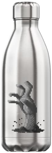 8 bits retro clásico juego zombi mano 350ml botella de agua estilo botella térmica acero inoxidable BPA frasco termo plata tamaño único