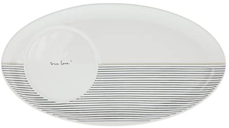 Platte oval Stripes true love Keramik weiss schwarz Keramikgeschirr BC Plate oval Untertasse gedeckter Tisch Küche