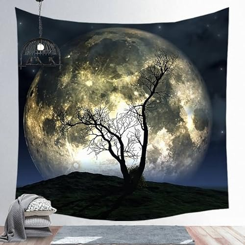Tapiz Pared Oferta Tapicería Decoración del Hogar Amarillo Copa Los Árboles Luna Tapiceria Sofa Suelo Antideslizante para La Sala Estar Dormitorio 150X150Cm