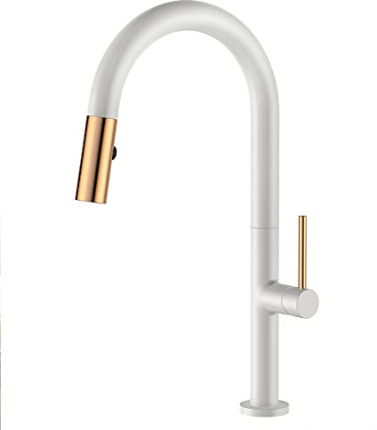 Rubinetto Per Cucina Con Doccetta Estraibile A 2 Modalità Monocomando Girevole A 360° Ottone Miscelatore Cucina Con Bocca Alta, Acqua Fredda E Calda Rubinetto Lavello Cucina, Bianco