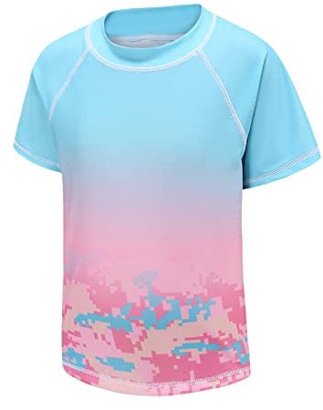 Girls Rash Vest Short Sleeve Swimsuit Kids Swim Top Girls Rash Guard Age 11-12 Years Pink Blue