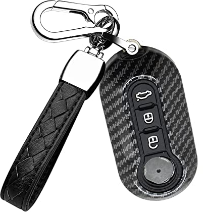 HIBEYO Coque de clé Pliante pour clé de Voiture Fiat - en Fibre de Carbone ABSK - pour Fiat 500C 500L 500X Delta Fiorino Grande Scudo - Noir