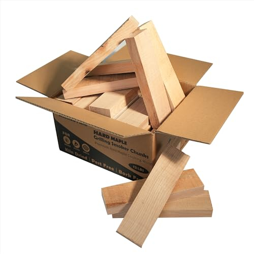 CONSDAN Copeaux de bois pour fumoir, bois d'érable dur cultivé aux États-Unis, pour four à pizza, morceaux de bois naturel, bois de chauffage séché au four, copeaux de bois de fumage entièrement