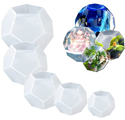 LIANCHEN 5 Pcs Fünfeck Geometrie Silikon Polyeder Silikonformen Epoxidharz Fünfeck Epoxidharz Formen Groß Würfel Harz Formen 3D Kugelformen für Kerzen Seife Schmuckherstellung Harz Gießen Handwerk