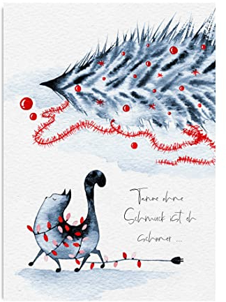 Nastami Weihnachtskarte lustig Postkarte Weihnachten Weihnachtskarten (Katze ohne Schmuck)
