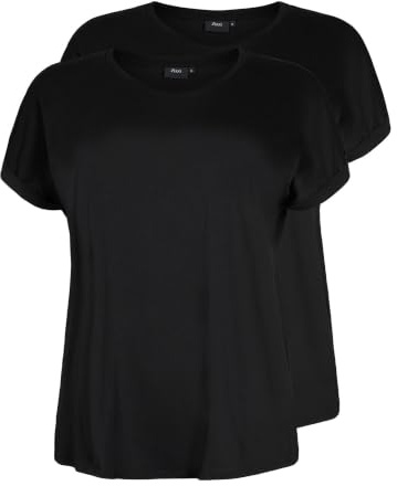 Zizzi 2er Pack T-Shirt Damen Große Größen Baumwolle Rundhals Kurzarm | Weiche Baumwollmischung, lockere Passform, umgeschlagene Ärmel – Basic Shirt im Doppelpack für Alltag und Freizeit
