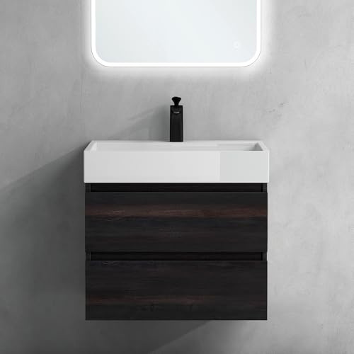 doporro Badmöbel-Set Verona Waschbecken-Unterschrank Wandmontage-Unterschrank in Dunkelgrau, BTH: 60x38x56 cm, inkl. Waschbecken/Ablaufgarnitur und LED-Spiegel