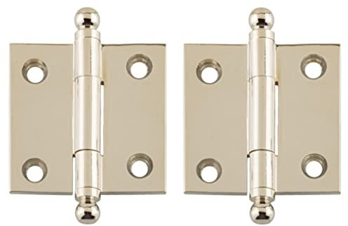 Kleines poliertes Nickel, schweres Scharnier mit Kugelspitze, 3,8 cm hoch x 3,8 cm breit, antike Schrank-Vintage-Möbel-Reproduktion | UA-211-HPN