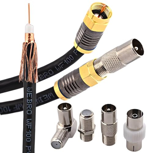Duncan Duck (Black 10mtr) Coaxial TV Aerial Lead + Satellite Cable + Virgin Media Cable - Male to Male + Male to Female - WF100 All Copper Coaxial Cables - Gold Plated Compression Connectors.