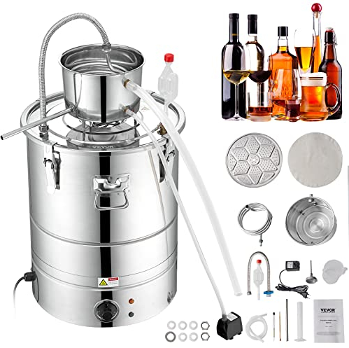 VEVOR Kit di Distillatore Elettrico Alcol in Acciaio Inox Capienza 50L Potenza Nominale 2800W con Pompa dell'Acqua Potenza 6,8-8W, Alambicco Distillatore in Acciaio Inox Uso Alimentare Acqua Alcol