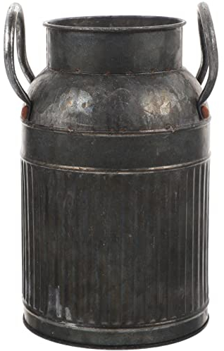 Zerodeko Behälter Für Blumenarrangements Schwarz Amphore Verzinkte Vase Metallkrug Shabby-Chic Französischer Rustikaler Eimer Bauernhaus- Pflanzgefäß Mit Griff Blechkanne Bodenvase