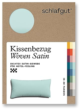 schlafgut Woven Satin Kissenbezug 40 x 80 cm Petrol Light Uni in Premium Hotelqualität, Kopfkissenbezug einzeln mit 100% weicher Baumwolle
