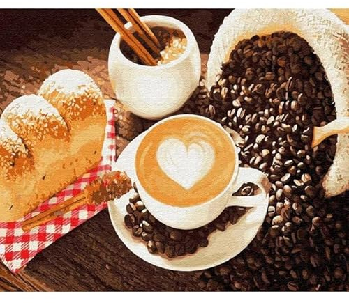 VAKUUM Ölbild-nach-Zahlen-Kits für Erwachsene, Kinder, handgemalt, einzigartiges Kaffee-Dessert, Essen, Malen nach Zahlen, Wandkunst, 40 * 40CM