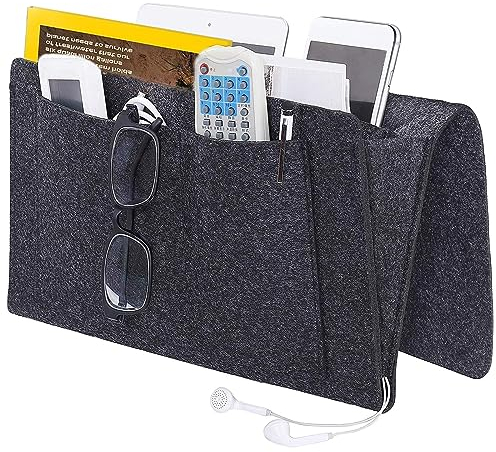 gvivej Bett Organizer, Nachttisch Organizer, Anti-Rutsch Nachttisch Tasche, mit 5 Tiefen Tasche für Buch, für Buch, Zeitschriften, iPad, Handy, Fernbedienung-Schwarz