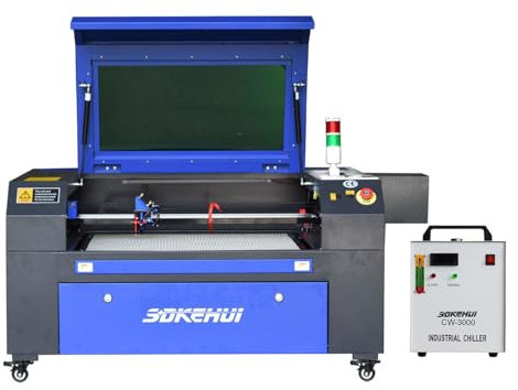 80W CO2 Laser Graviermaschine Lasergravurmaschine,Laser Cutting Engraver Graveur,Autofokus,Wabenplatten,Ruida controller Laser Engraving Maschine 700mmx500mm & CW-3000 Industrieller Wasserkühler