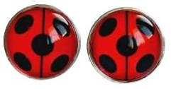 925er Silber Premium Ohrstecker Ladybug Marienkäfer rot schwarz Punkte mit Trennstrich (8 mm)