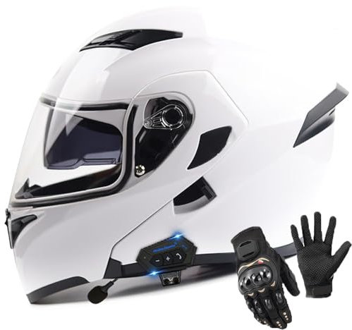 BGGNG Casco Modulare Bluetooth Integrato,Omologato DOT/ECE Casco Moto Flip Up Doppia Visiera Aperta Riduzione Rumorosa Traspirante Altoparlante Integrato con Microfono S,M=57-58cm