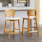 chairus 2er Set Barhocker Kunstfell Barstuhl für Küchen mit Rattan Rückenlehne Tresenhocker für Frühstück mit Massivholzbeinen (Beige-2)