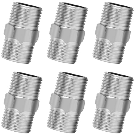 Keboyoe 6 Pièces Rallonge de Connecteur de Tuyau de Douche Raccord Mamelon Double 1/2 1/2 Mamelon Hexagonal en Acier Inoxydable Mâle to Mâle pour Prolonger le Tuyau