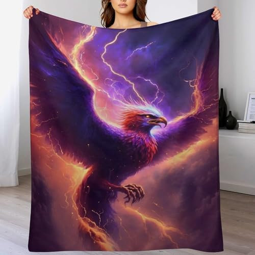 PAZZK Premium Tagesdecke | Bettüberwurf Wohndecke Weiche Flannel Stern Phönix Decke Sofadecke Mit 3D Muster Vier Jahreszeiten Wohndecke Für Bett/Couch（130×180cm）