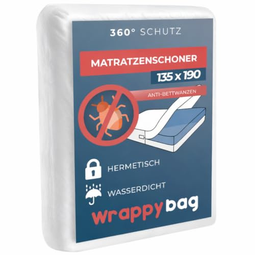 Wrappybag Bed Bug Mattress Protector - Waterproof Encasement 135x190x20 | 135x190x20 - full encasement waterproof bed bug mattress cover - for homes with children, pets or allergies