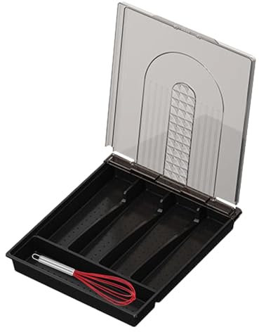 Almacenamiento de cubiertos: organizador para cubiertos, divisor de bandeja para cubiertos | Organizador de cubiertos con tapa, caja para guardar cubiertos con 5 compartimentos, estuche para guardar c