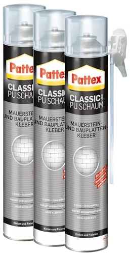 Pattex Classic PU-Schaum, Für Mauerstein und Bauplatten, einfache und sichere Verarbeitung, starke Haftung, 3x750ml