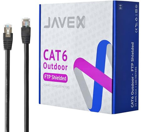 JAVEX Cat6 FTP Outdoor Ethernet Cable, 23AWG CCA Patch Cord, 100m, Black