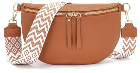 Vezluax 30x20cm Sac Banane Femme Grand Sac Bandoulière Femme Sacs Bandouliere Cuir Vegan Sacoche Élégante Cadeau avec Sangle Large Brun