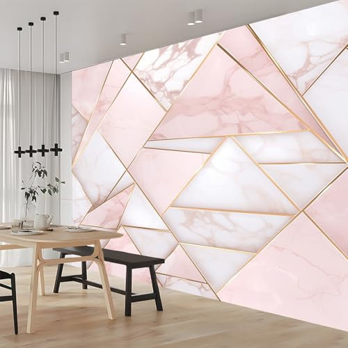 Papier Peint Marbre Géométrique Rose 400x280 cm 3D Panoramique Murale Salon Papier Peint intissé pour Chambre Salon Personnalisé Décoration Murale