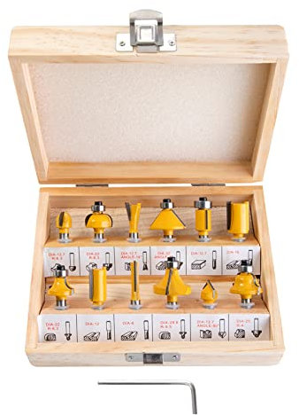 HPMAISON 12tlg. Fräser Set für Oberfräsen, Zylindrischer Schaft 8 mm, präzise Hartmetall Schneideplatten, Holzfräs Bits Fräser Set für Kantenfräse, Holzfräse, Holzbearbeitung