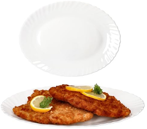 MamboCat 2er Set Servierplatte oval Arkona I (LxB) 30x23cm I weiße Opalglas-Platten mit feinem Relief für Fleisch, Fisch, Vorspeisen, Fingerfood & Co.
