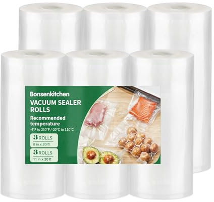 Bonsenkitchen Vakuumrollen, BPA-frei, Versatile Food Freshness Roll, Ideale Lebensmittelverpackungen für Kichen, Restaurant und Outdoor Events, 3 Rollen 28x600cm + 3 Rollen 20x600cm, TB06