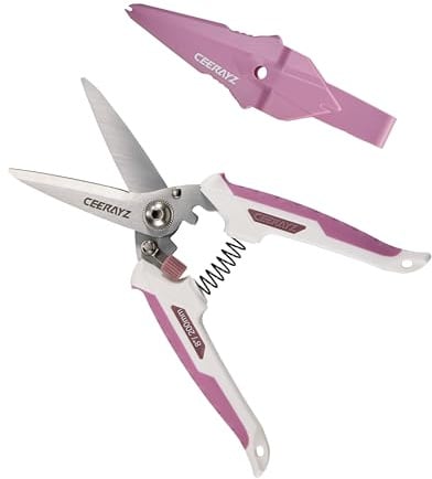 CEERAYZ 200mm Scissors All Purpose Heavy Duty, Garden Shears, Scissors for DIY Projects, Office, Production Lines, Pruning, with Protective Sheath (White/Pink)