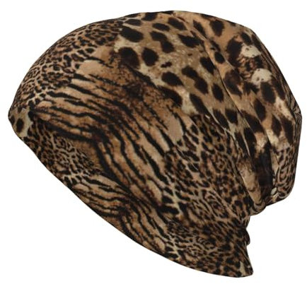 EdWal Beanie-Mütze mit Leopardenmuster, warm, gestrickt, lässig, weich, hautfreundlich, für Damen und Herren, Schwarz, Schwarz , Einheitsgröße